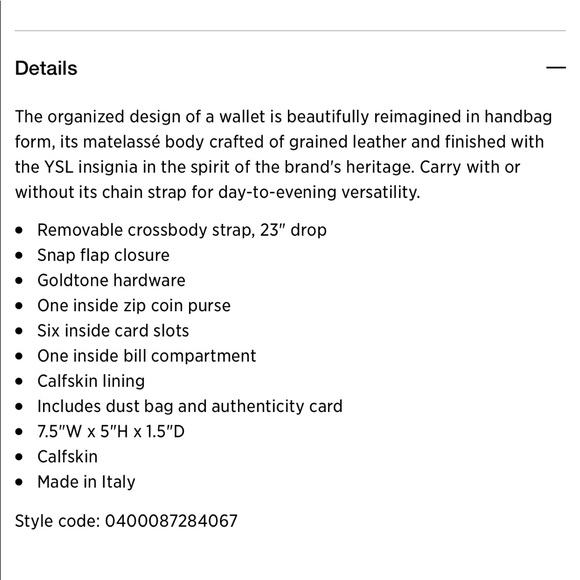 YSL Saint Laurent Wallet on chain, crossbody - Picture 6 of 6